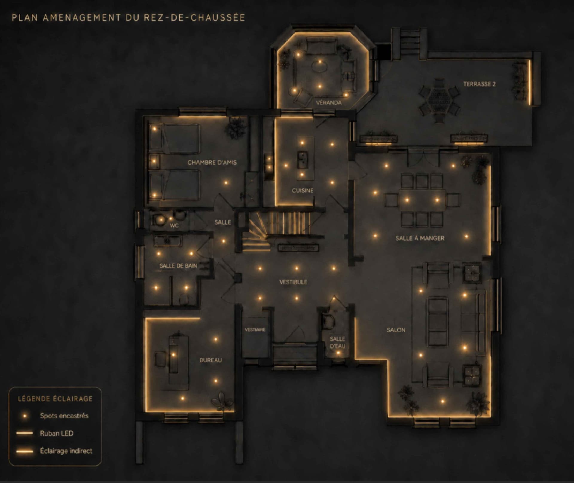 Plan d’éclairage du rez-de-chaussée